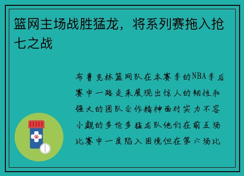 篮网主场战胜猛龙，将系列赛拖入抢七之战